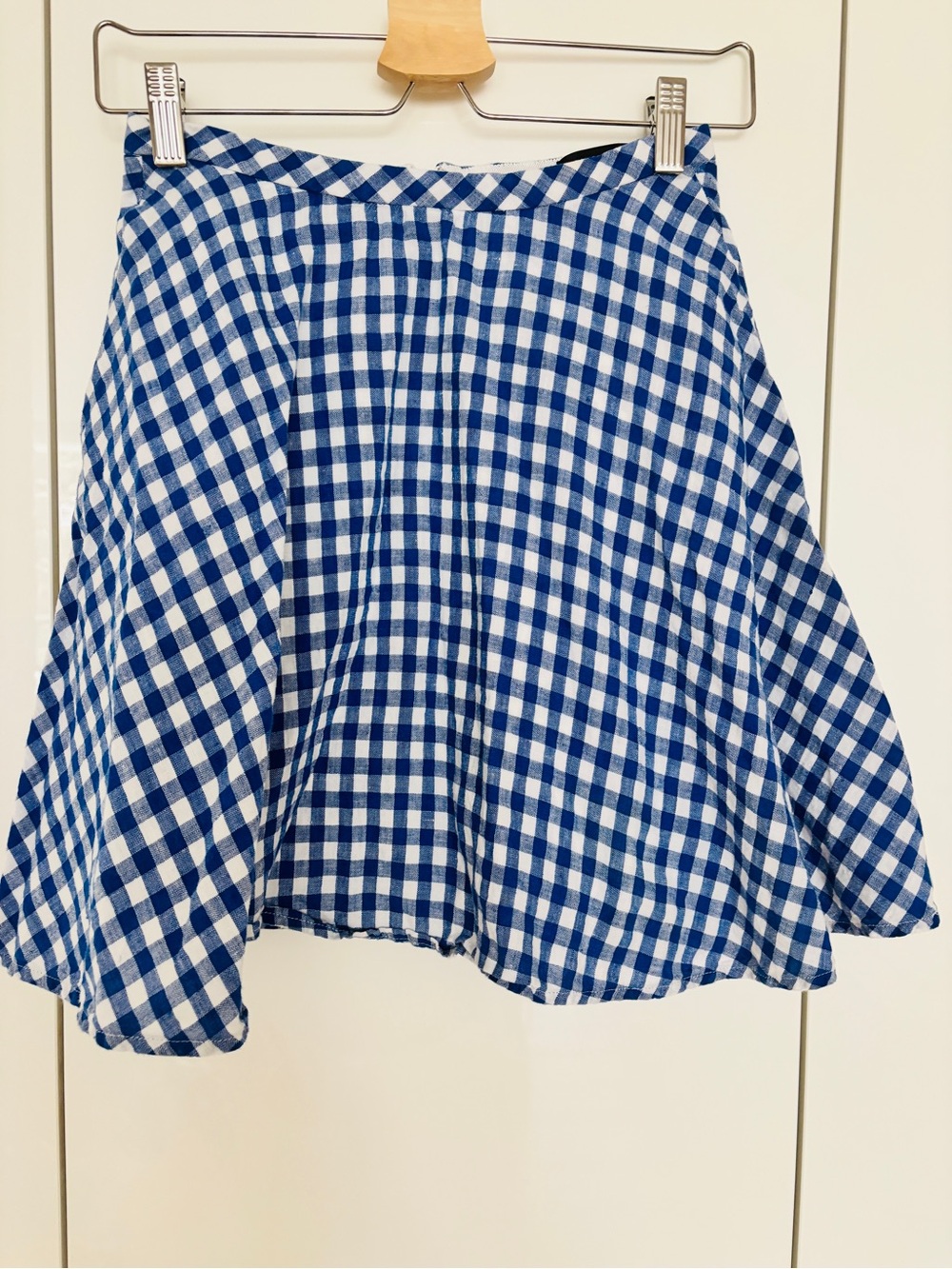 J. Crew Blue and White Gingham Skater Skirt